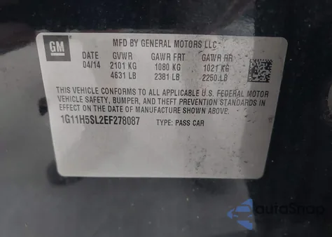 2014 Chevrolet Malibu 1Lz z USA, uszkodzony, nr VIN 1G11H5SL2EF278087